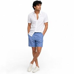 Banana Republic Aiden Shorts Linen Cotton Blue Summer Preppy Coastal Men 34